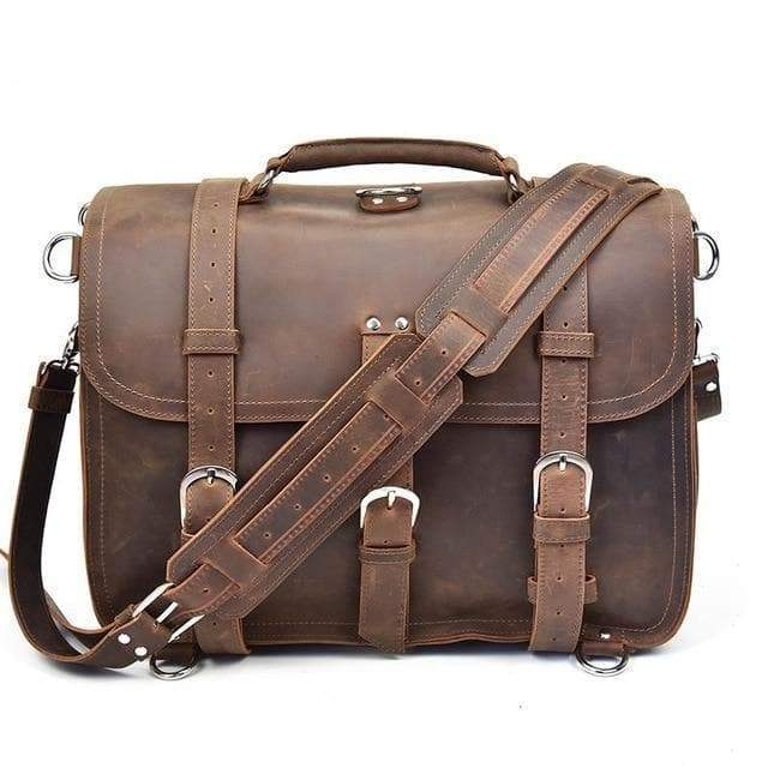 The Gustav Large Capacity Vintage Leather Messenger Bag - Brown