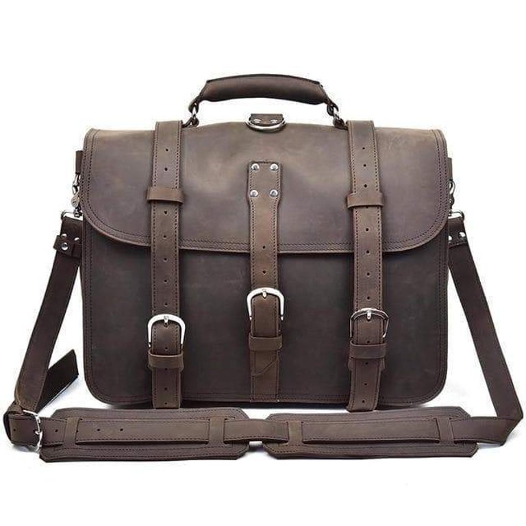 The Gustav Large Capacity Vintage Leather Messenger Bag - Dark Brown