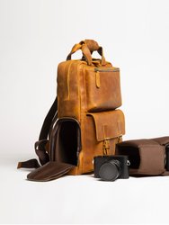 The Mann Bag Large Capacity Leather Camera Backpack - Brown