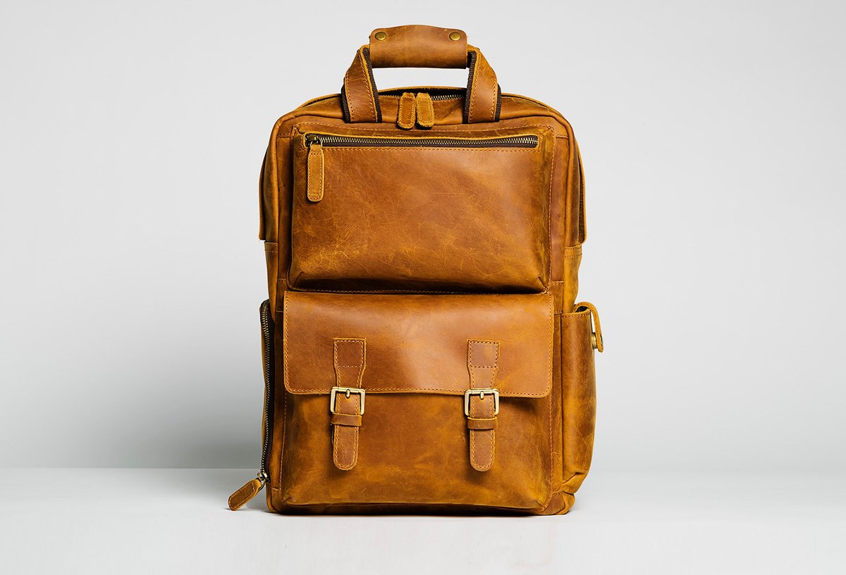 Large brown leather outlet backpack