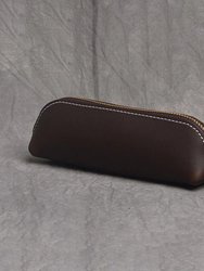 The Paavo Leather Pen Case Leather Makeup Pouch - Dark Brown