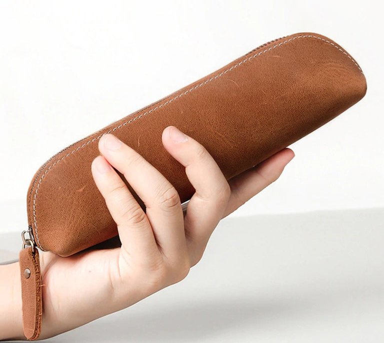 The Paavo Leather Pen Case Leather Makeup Pouch - Brown