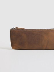 The Pallavi Handmade Leather Pencil Case Makeup Bag - Brown