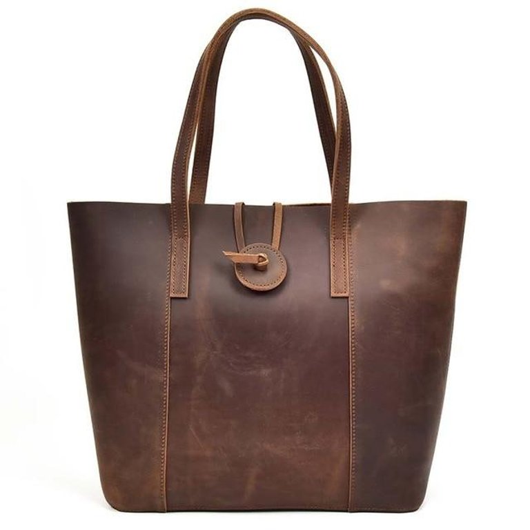 The Taavi Handcrafted Leather Tote Bag - Dark Brown