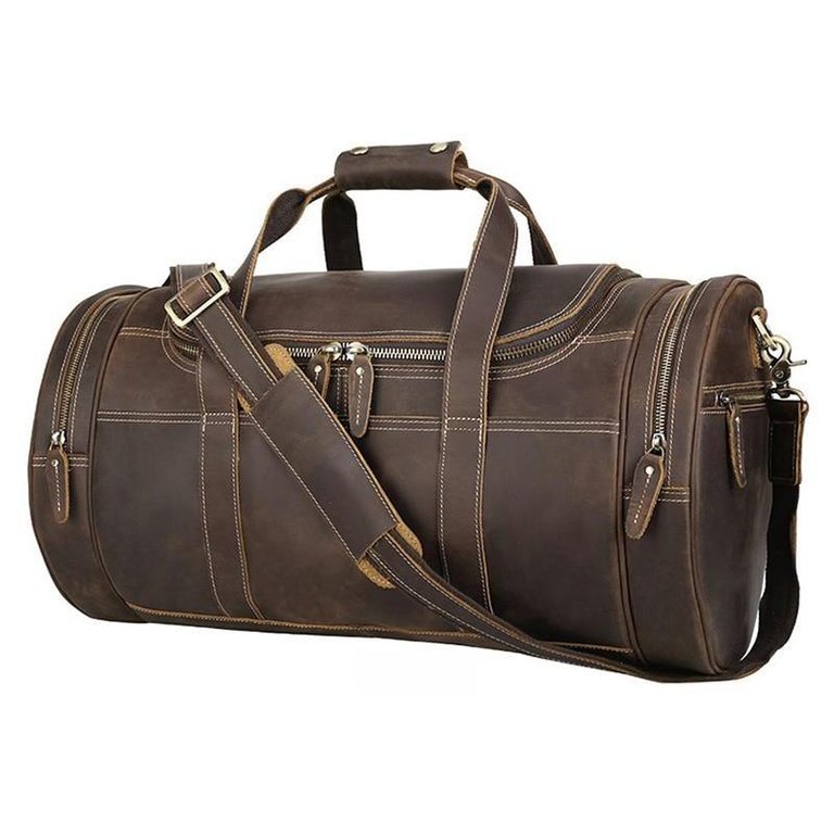 The Wainwright Round  Vintage Leather Weekender - Dark Brown