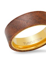 18K Gold Plated Tungsten + Wood Ring Band - Woog/Gold