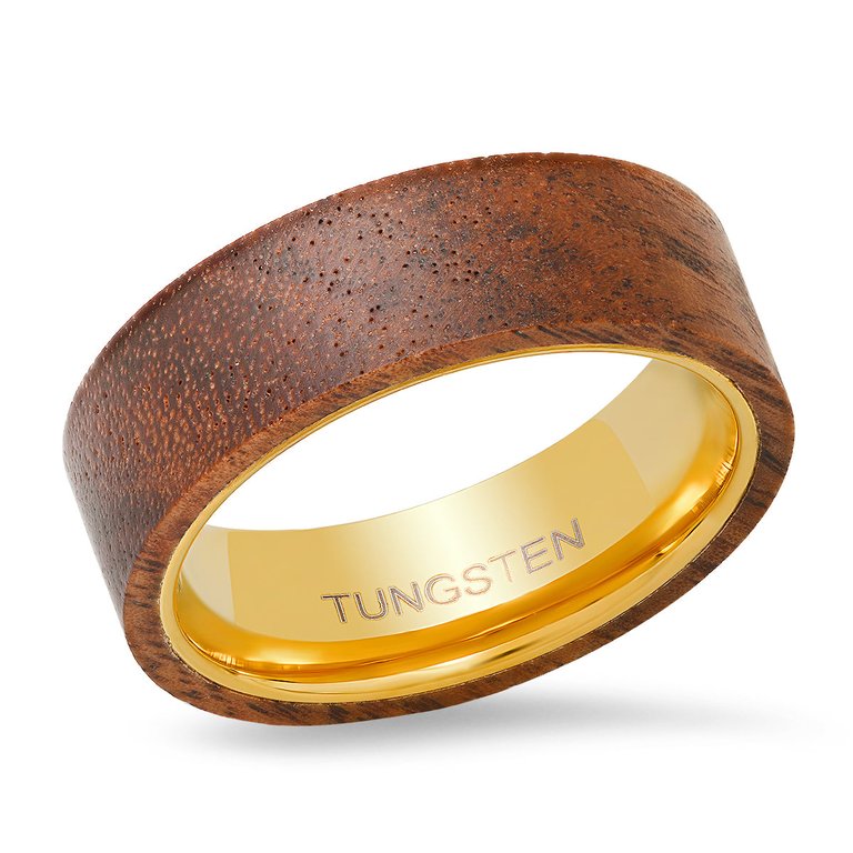 18K Gold Plated Tungsten + Wood Ring Band - Woog/Gold