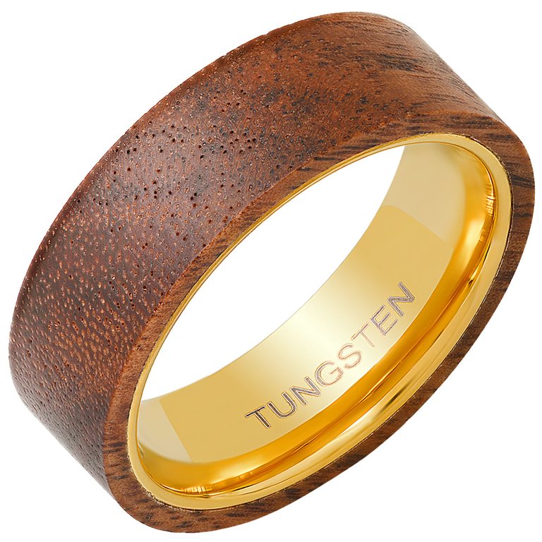 18K Gold Plated Tungsten + Wood Ring Band