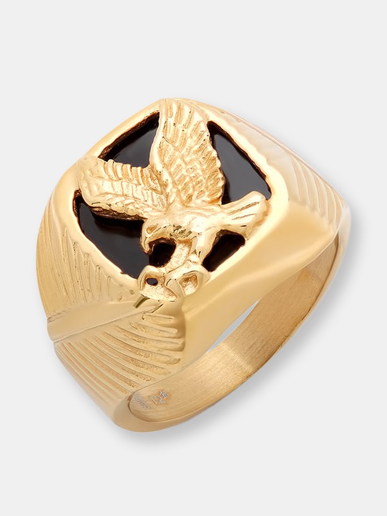 Black Enamel Eagle Ring