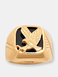 Black Enamel Eagle Ring - Gold