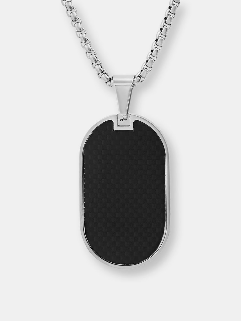 Carbon Fiber Dog Tag Pendant Necklace - Silver