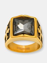 Cross Linear Ring with Simulated Diamond - Gold