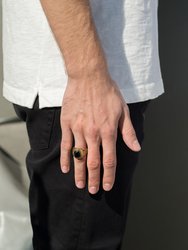 Gold Floral Accent Statement Ring with Simulated Black Diamond