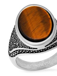 King Royale Oval Tiger Eye Ring - Silver & Tiger Eye