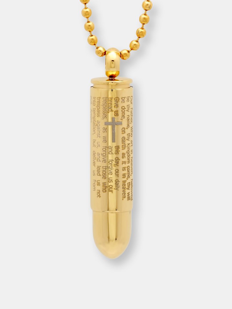 Lords Prayer Bullet Pendant Necklace - Gold