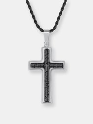 Lords Prayer Spinner Cross Pendant Necklace - Silver and Black