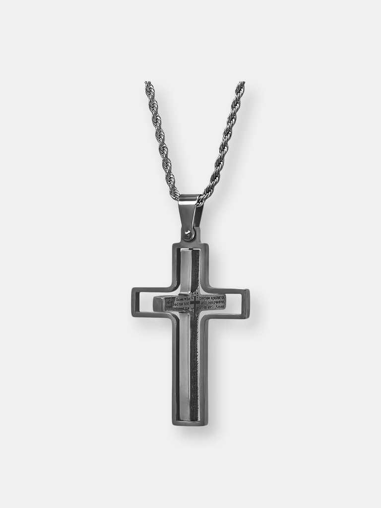 Lords Prayer Spinner Cross Pendant Necklace