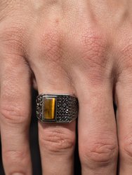 One Sided Tiger Eye Ring with Simulated Diamonds