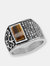 One Sided Tiger Eye Ring with Simulated Diamonds - Silver