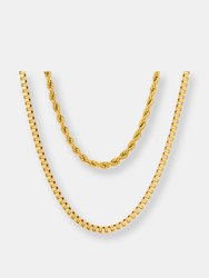 Rope Chain + Box Chain Necklace Stack - Gold