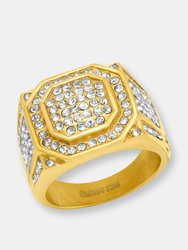 Simulated Diamond Studded Octagon Statement Ring - Gold