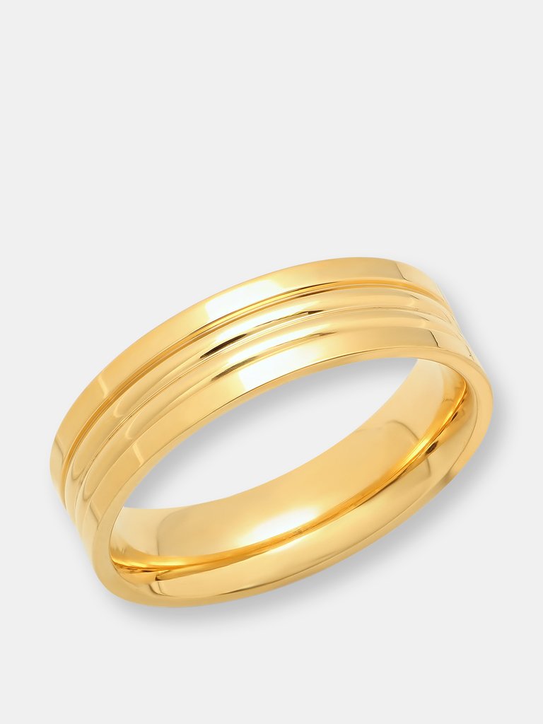 Striped Greek Key Ring Band - Gold
