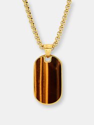 Tiger Eye Dog Tag Pendant Necklace - Gold