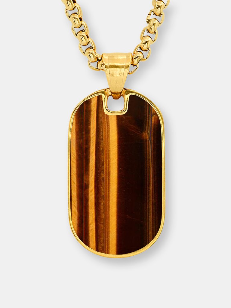 Tiger Eye Dog Tag Pendant Necklace