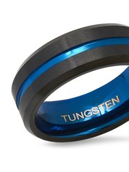 Tungsten Ring Band with Blue Ion Accents - Black/Blue