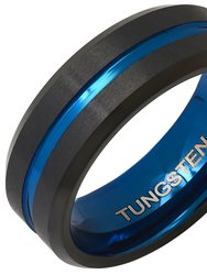 Tungsten Ring Band with Blue Ion Accents