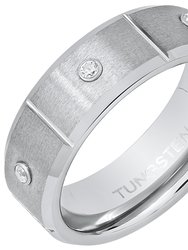 Tungsten Ring Band with Simulated Diamonds