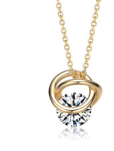 Stella Valentino Sterling Silver 14k Yellow Gold Plated with 1.20ct Lab Created Moissanite Solitaire Double Eternity Circle Love Knot Pendant Necklace product