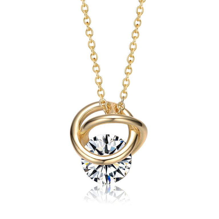 Sterling Silver 14k Yellow Gold Plated with 1.20ct Lab Created Moissanite Solitaire Double Eternity Circle Love Knot Pendant Necklace - Gold