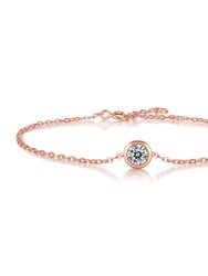 Sterling Silver 18k Rose Gold Plated with 0.50ct Lab Created Moissanite Solitaire Station Charm Adjustable Bracelet - Pink