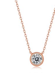 Sterling Silver 18k Rose Gold Plated with 1ct Lab Created Moissanite Round Solitaire Bezel Layering Anniversary Wedding Necklace - Pink