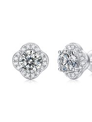 Sterling Silver with 0.50ctw Lab Created Moissanite Round Halo Floral Cluster Stud Earrings - White