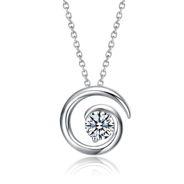 Sterling Silver With 1ct Lab Created Moissanite Open Eternity Circle Swirl Pendant Necklace - Silver