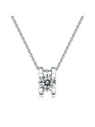 Sterling Silver with 1ct Lab Created Moissanite Round Solitaire Slide Pendant Necklace - White