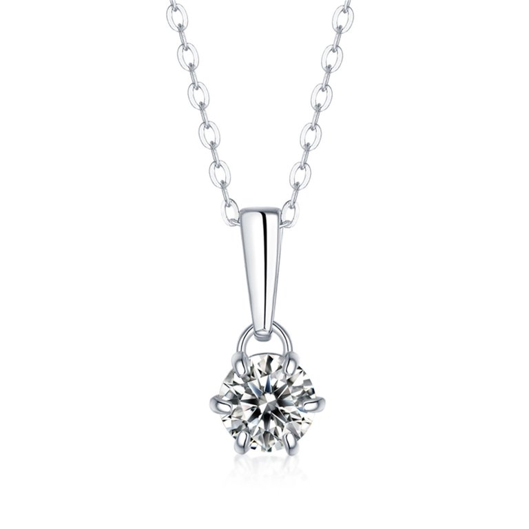 Sterling Silver with 1ct Round Lab Created Moissanite Drop Solitaire Pendant Necklace - White