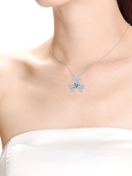 Sterling Silver with 1ctw Lab Created Moissanite French Pave Blooming Flower Solitaire Pendant Necklace