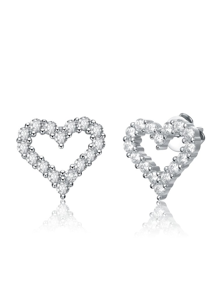 Sterling Silver With 1ctw Lab Created Moissanite French Pave Heart Halo Stud Earrings - Silver
