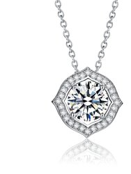 Sterling Silver With 1ctw Lab Created Moissanite Round Halo Vintage Style Pendant Necklace - Silver