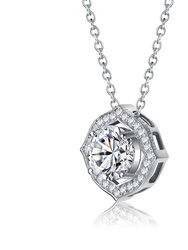 Sterling Silver With 1ctw Lab Created Moissanite Round Halo Vintage Style Pendant Necklace