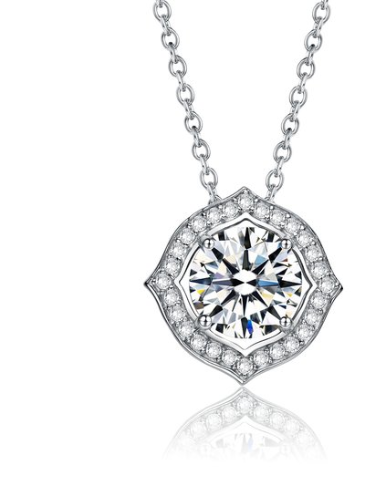 Stella Valentino Sterling Silver With 1ctw Lab Created Moissanite Round Halo Vintage Style Pendant Necklace product