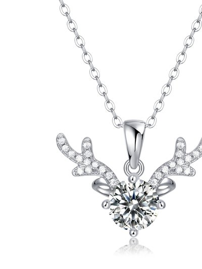 Stella Valentino Sterling Silver with 1ctw Lab Created Moissanite Solitaire Pave Antler Pendant Layering Necklace product