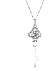 Sterling Silver with 1ctw Lab Created Moissanite Vintage Skeleton Key Pendant Necklace - White