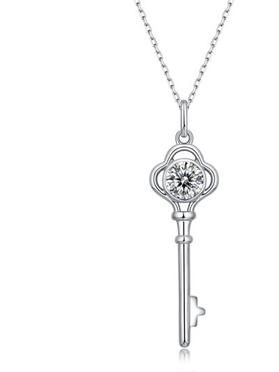 Stella Valentino Sterling Silver with 1ctw Lab Created Moissanite Vintage Skeleton Key Pendant Necklace product
