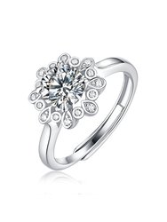 Sterling Silver with 1ctw Round Lab Created Moissanite Bezel Flower Petal Cluster Engagement Anniversary Adjustable Ring - White