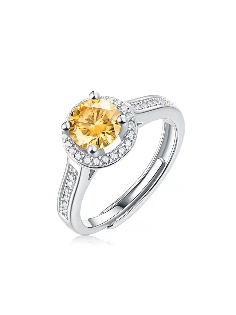 Sterling Silver with 2ctw Fancy Yellow & White Lab Created Moissanite Halo Engagement Anniversary Adjustable Ring - Yellow