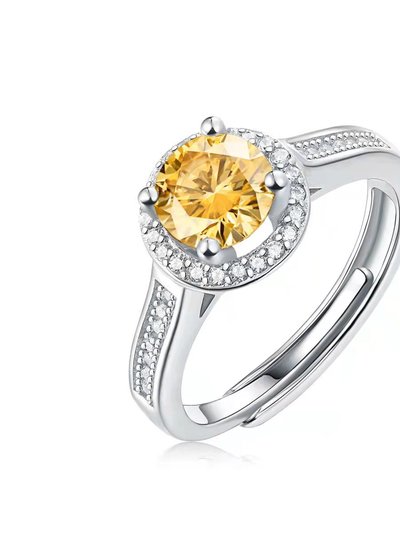 Stella Valentino Sterling Silver with 2ctw Fancy Yellow & White Lab Created Moissanite Halo Engagement Anniversary Adjustable Ring product